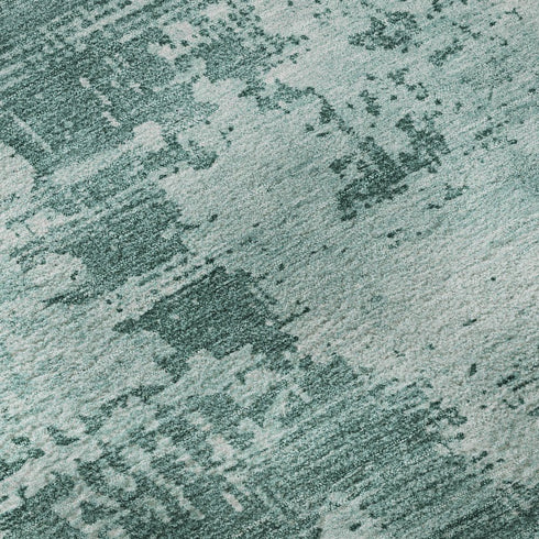 8' Teal And Aqua Abstract Washable Round Rug With UV Protection
