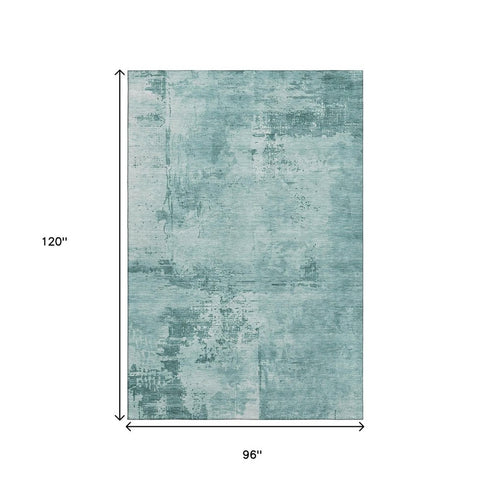 8' X 10' Teal And Aqua Abstract Washable Area Rug With UV Protection