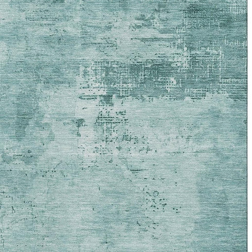 8' X 10' Teal And Aqua Abstract Washable Area Rug With UV Protection