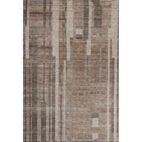 9' X 12' Brown And Taupe Striped Washable Area Rug With UV Protection