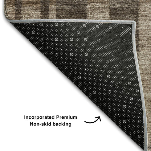9' X 12' Brown And Taupe Striped Washable Area Rug With UV Protection