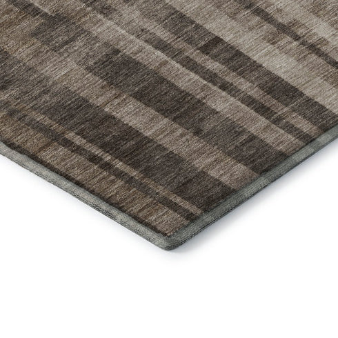 9' X 12' Brown And Taupe Striped Washable Area Rug With UV Protection