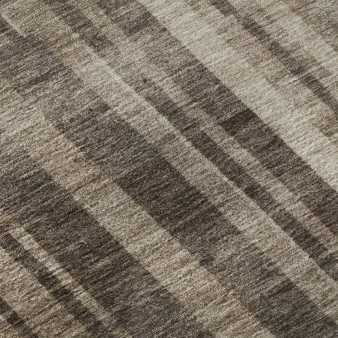 9' X 12' Brown And Taupe Striped Washable Area Rug With UV Protection
