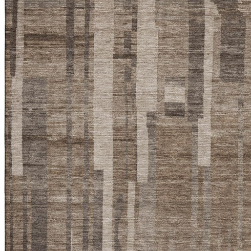 9' X 12' Brown And Taupe Striped Washable Area Rug With UV Protection