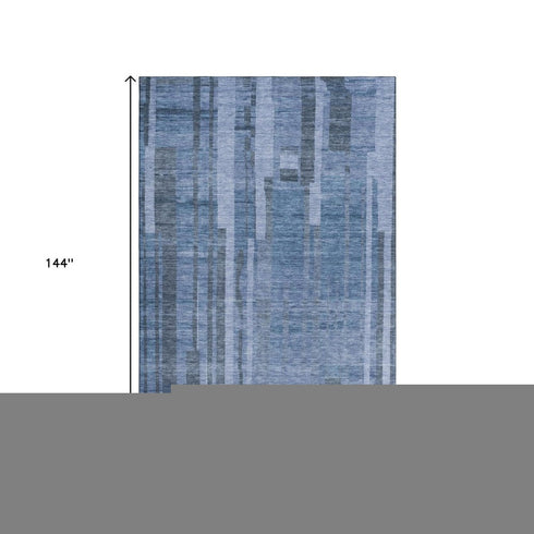 9' X 12' Navy Blue And Denim Blue Striped Washable Area Rug With UV Protection