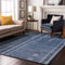 9' X 12' Navy Blue And Denim Blue Striped Washable Area Rug With UV Protection