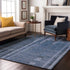 9' X 12' Navy Blue And Denim Blue Striped Washable Area Rug With UV Protection