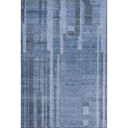 9' X 12' Navy Blue And Denim Blue Striped Washable Area Rug With UV Protection