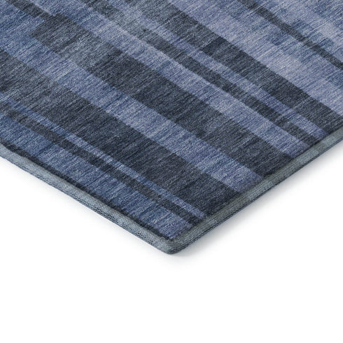 9' X 12' Navy Blue And Denim Blue Striped Washable Area Rug With UV Protection