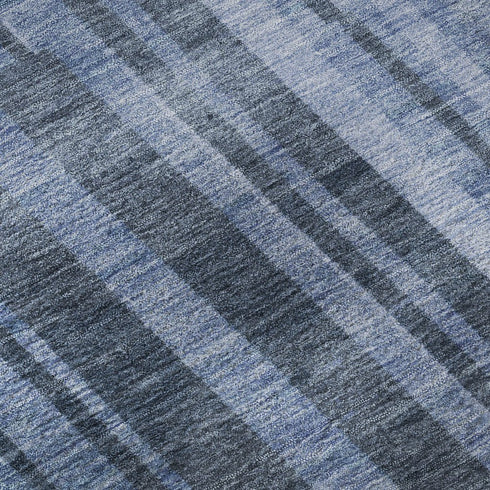 9' X 12' Navy Blue And Denim Blue Striped Washable Area Rug With UV Protection