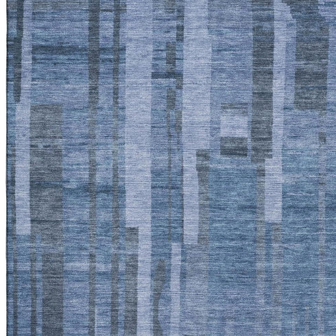 9' X 12' Navy Blue And Denim Blue Striped Washable Area Rug With UV Protection
