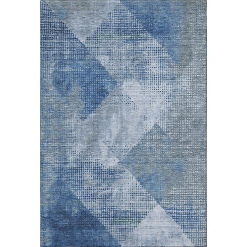 5' X 8' Blue Gray And Silver Diamond Washable Area Rug With UV Protection