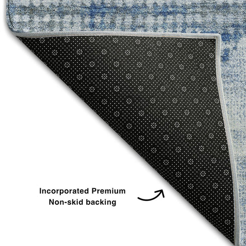 8' X 10' Blue Gray And Silver Diamond Washable Area Rug With UV Protection