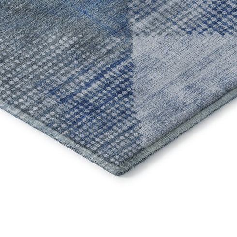 8' X 10' Blue Gray And Silver Diamond Washable Area Rug With UV Protection
