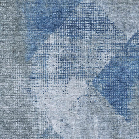 8' X 10' Blue Gray And Silver Diamond Washable Area Rug With UV Protection