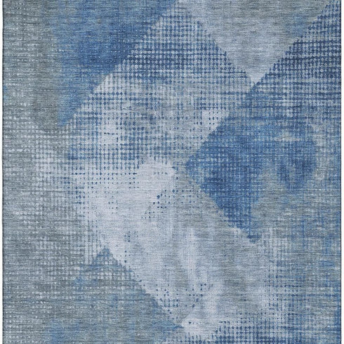 8' X 10' Blue Gray And Silver Diamond Washable Area Rug With UV Protection