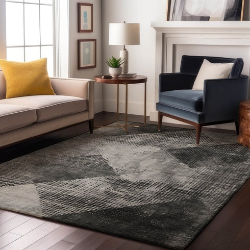 9' X 12' Gray And Silver Diamond Washable Area Rug With UV Protection