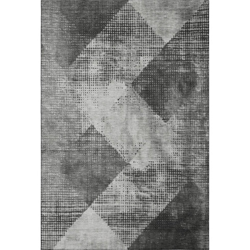 9' X 12' Gray And Silver Diamond Washable Area Rug With UV Protection