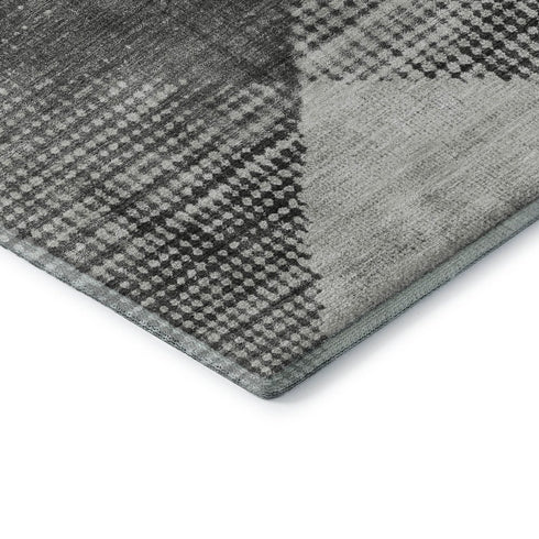 9' X 12' Gray And Silver Diamond Washable Area Rug With UV Protection