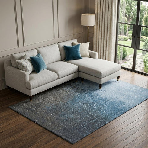 8' X 10' Blue Gray And Charcoal Ombre Washable Area Rug With UV Protection
