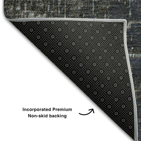 8' X 10' Blue Gray And Charcoal Ombre Washable Area Rug With UV Protection