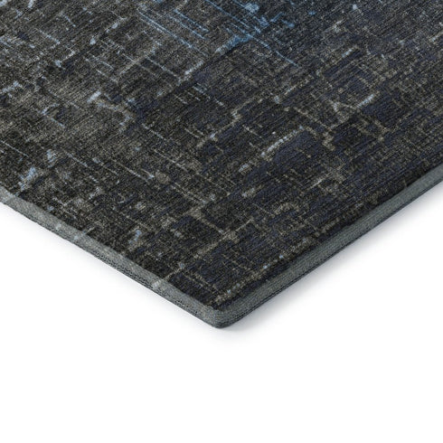 8' X 10' Blue Gray And Charcoal Ombre Washable Area Rug With UV Protection