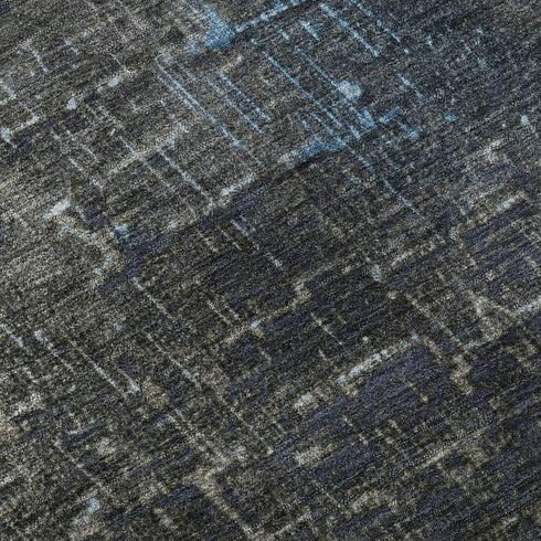 8' X 10' Blue Gray And Charcoal Ombre Washable Area Rug With UV Protection