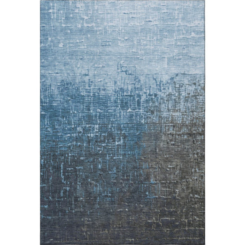 8' X 10' Blue Gray And Charcoal Ombre Washable Area Rug With UV Protection
