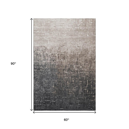 5' X 8' Khaki Gray And Charcoal Ombre Washable Area Rug With UV Protection