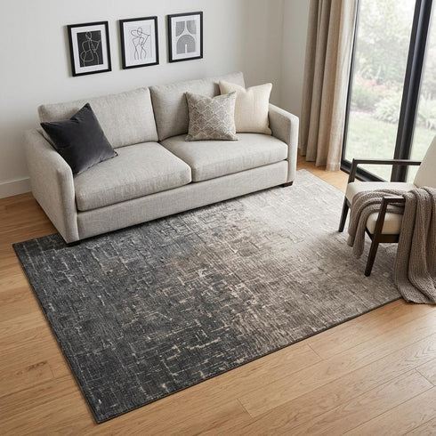 5' X 8' Khaki Gray And Charcoal Ombre Washable Area Rug With UV Protection