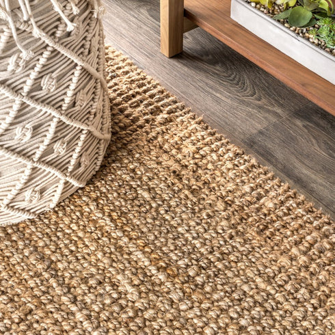 8' Natural Jute Handmade Square Rug With Fringe