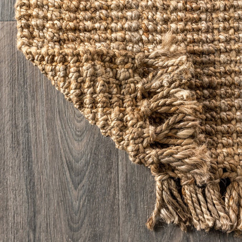 8' Natural Jute Handmade Square Rug With Fringe
