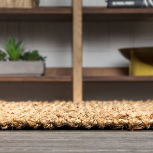 8' Natural Jute Handmade Square Rug With Fringe