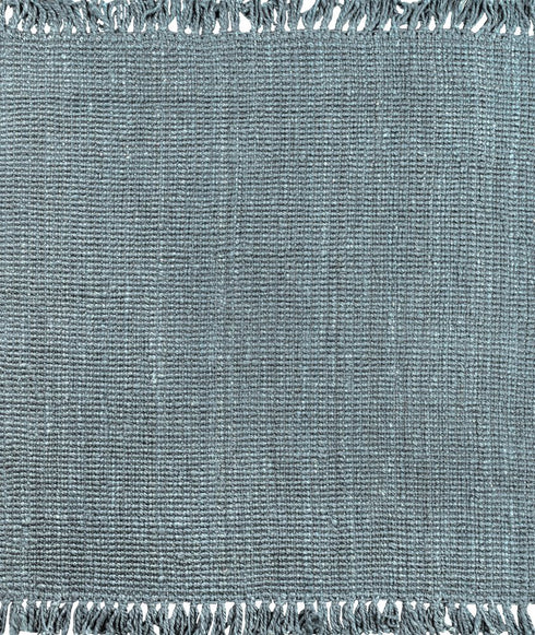 8' Light Blue Jute Handmade Square Rug With Fringe