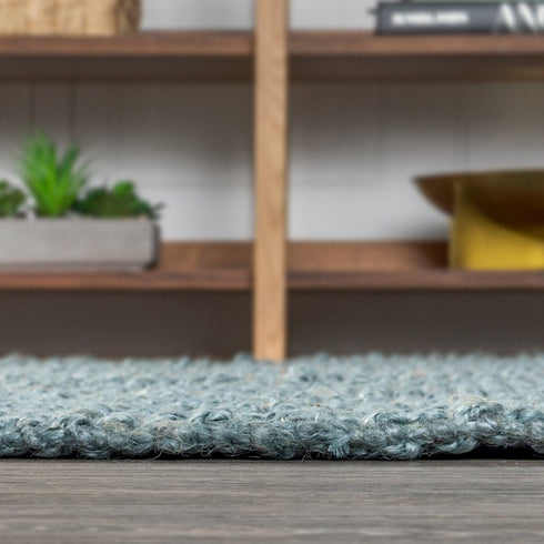 8' Light Blue Jute Handmade Square Rug With Fringe