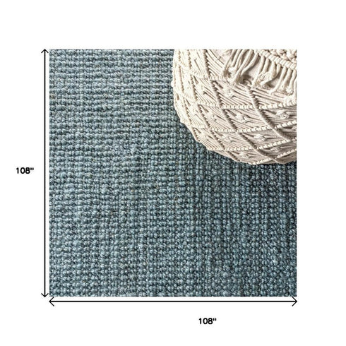 9' Light Blue Jute Handmade Square Rug With Fringe