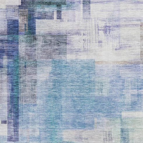 5' X 8' Blue And Ivory Abstract Geometric Washable Area Rug With UV Protection