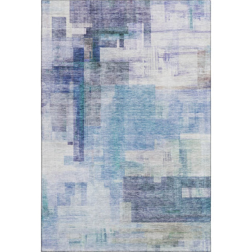 8' X 10' Blue And Ivory Abstract Geometric Washable Area Rug With UV Protection