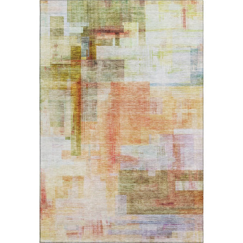 5' X 8' Coral Ivory And Gold Abstract Geometric Washable Area Rug With UV Protection