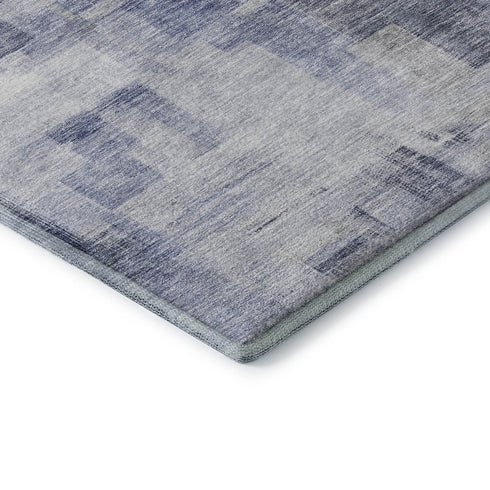 5' X 8' Denim Blue And Ivory Abstract Geometric Washable Area Rug With UV Protection