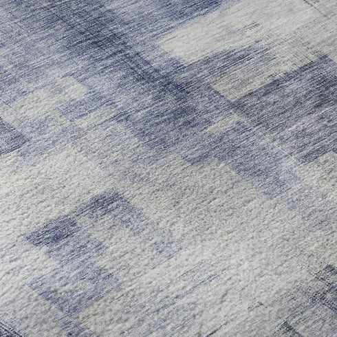 5' X 8' Denim Blue And Ivory Abstract Geometric Washable Area Rug With UV Protection