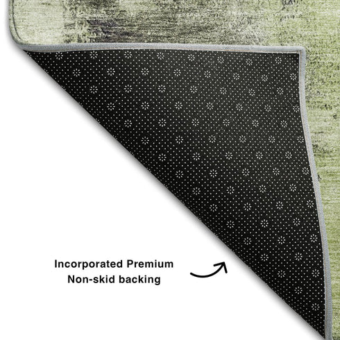 5' X 8' Fern Green Gray And Ivory Abstract Washable Area Rug With UV Protection