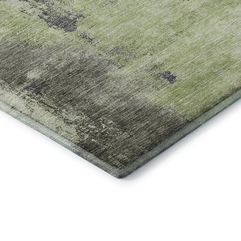 5' X 8' Fern Green Gray And Ivory Abstract Washable Area Rug With UV Protection