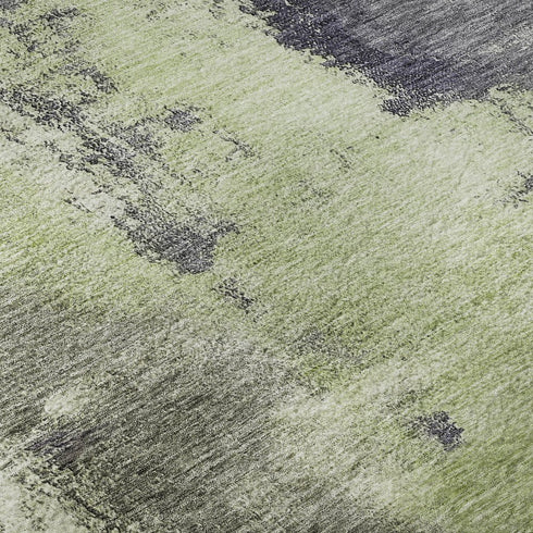 5' X 8' Fern Green Gray And Ivory Abstract Washable Area Rug With UV Protection