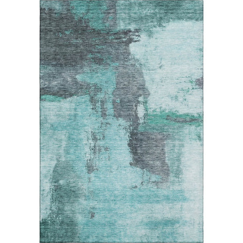 8' X 10' Teal Ivory And Charcoal Abstract Washable Area Rug With UV Protection