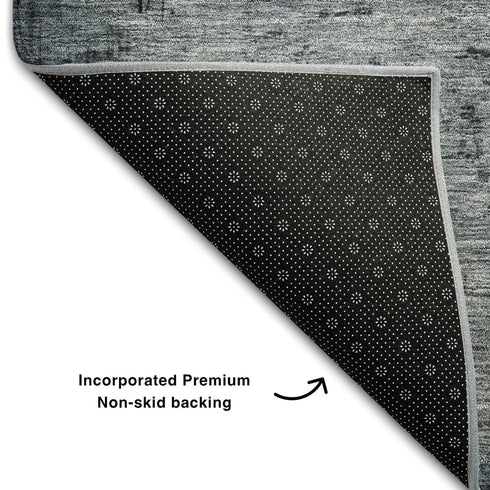 5' X 8' Blue Gray And Gold Abstract Washable Area Rug With UV Protection