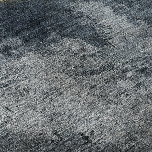 5' X 8' Blue Gray And Gold Abstract Washable Area Rug With UV Protection
