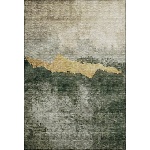 9' X 12' Fern Green And Gold Abstract Washable Area Rug With UV Protection