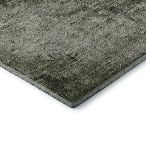 9' X 12' Fern Green And Gold Abstract Washable Area Rug With UV Protection
