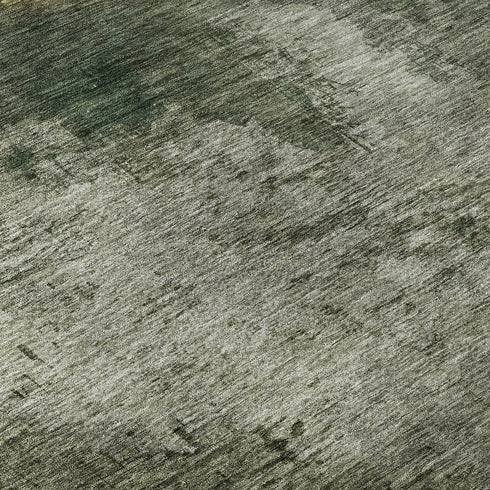9' X 12' Fern Green And Gold Abstract Washable Area Rug With UV Protection